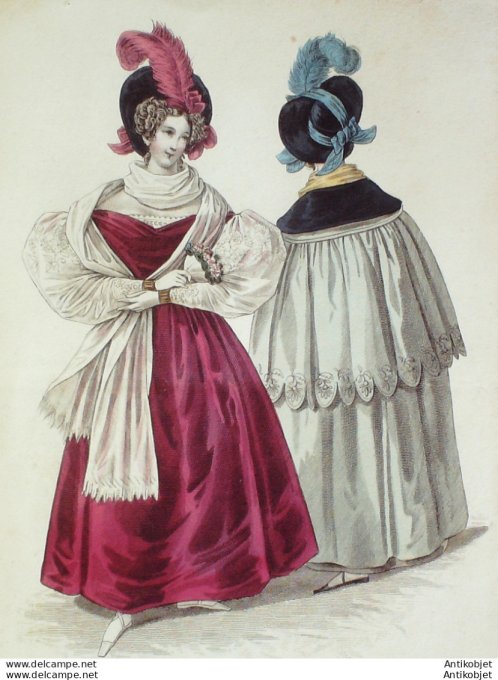 Costume Parisien 1832 # 3042 Robe velours manches blondes