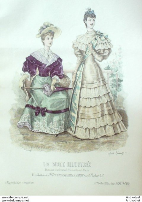 Gravure Mode illustree 1893 # 24 (Old Fashion plate) rare