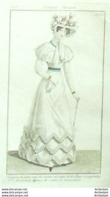 Gravure Mode Costume Parisien 1823 # 2186 (eau forte old Fashion plate