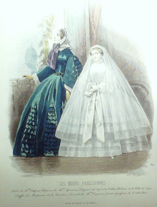 Gravure Les Modes Parisiennes 1859 # 840 Robes de Communiante Maison Vafseno