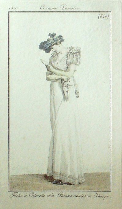 Gravure Mode Costume Parisien 1807 #  840 (eau forte old Fashion plate
