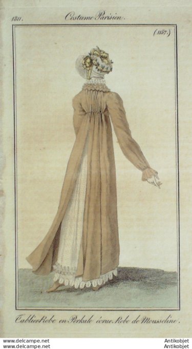 Gravure de mode Costume Parisien 1811 n°1157 Robe mousseline
