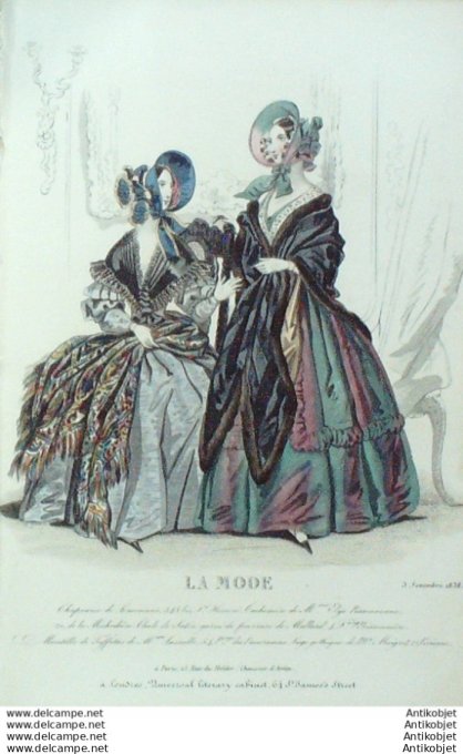 Gravure La mode 1838 #  3-11 (aquarelle old Fashion plate)