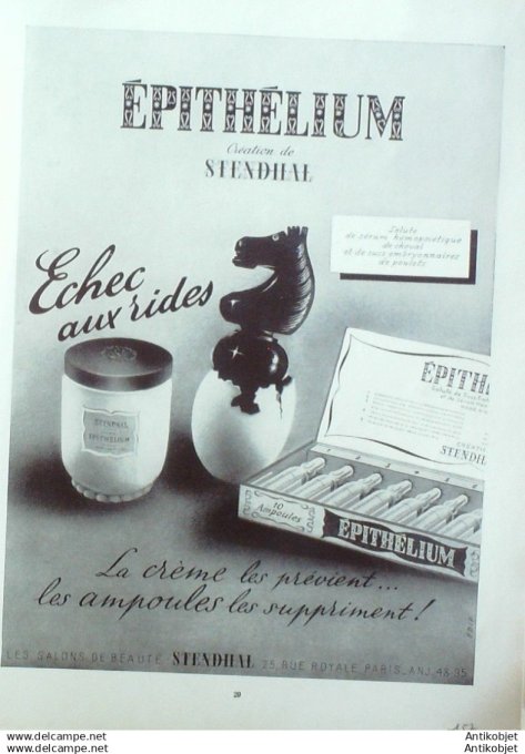 Publicite Cosmetique Stendhal Epithelium 1954