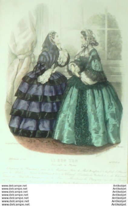 Gravure Mode Le Bon Ton 1855 22 # 21 (aquarelle old fashion plate)