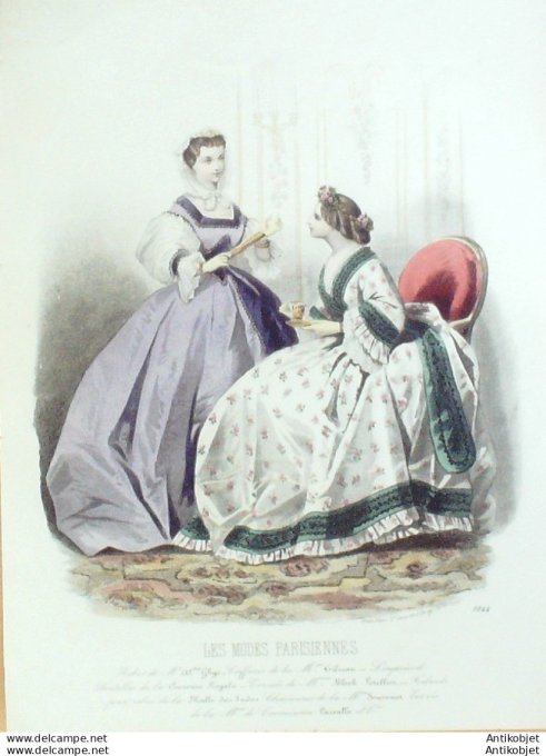 Gravure Les Modes Parisiennes 1863 #1044 Robes Perkale Maison Ghys