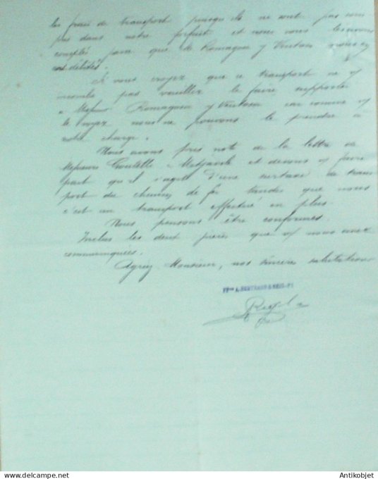 Lettre Ciale A.Bertrand & Reig-Ly (Transports) 1891 à Cerbère (66)