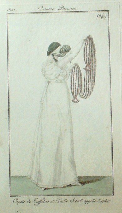Gravure Mode Costume Parisien 1807 #  841 (eau forte old Fashion plate