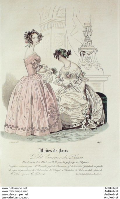 Gravure Mode Courrier des Dames 1838 # 1417 (eau forte old Fashion plate)
