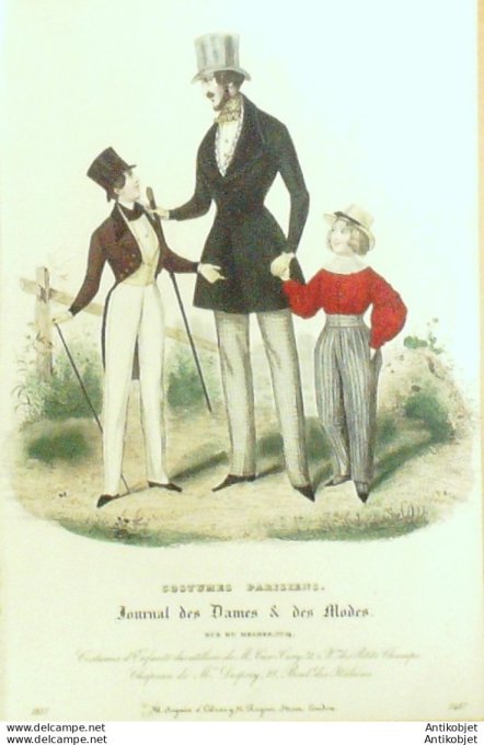 Gravure  de mode Costume Parisien 1820 n°1924 Robe de perkale garnie de mousseline