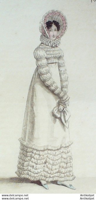 Gravure de mode Costume Parisien 1818 n°1738 Canezou mousseline robe Perkale