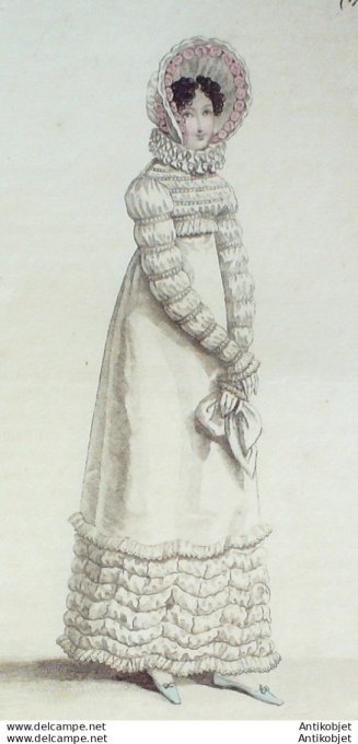 Costume Parisien 1818 # 1738 Canezou mousseline robe Perkale