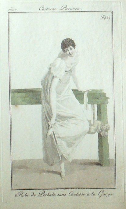 Gravure Mode Costume Parisien 1807 #  842 (eau forte old Fashion plate