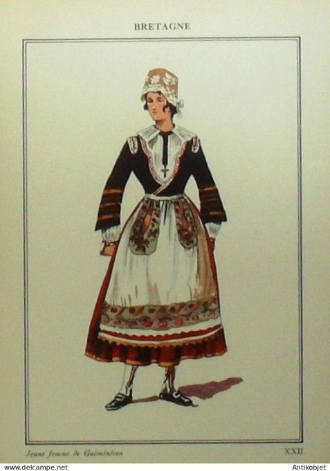 Bretagne Guéménéven (29) Villageoise signé  par P.A Leroux XXème