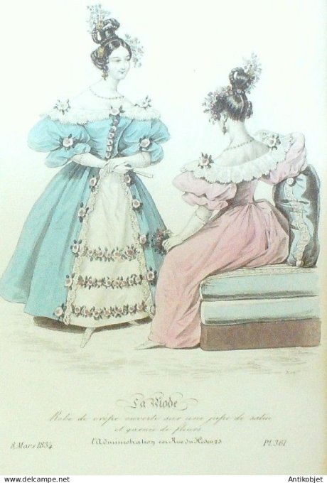 Gravure La mode 1834 # 361 (aquarelle old Fashion plate)