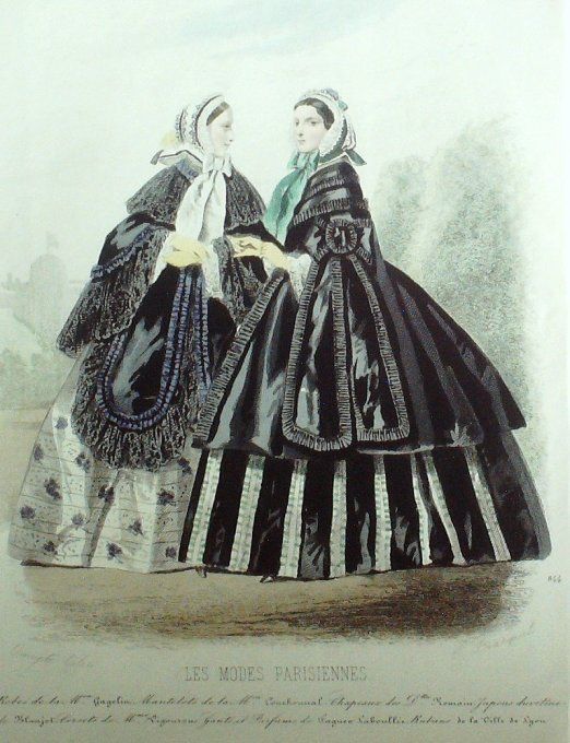 Gravure Les Modes Parisiennes 1859 # 844 Robes gros de Naples Maison Gagelin