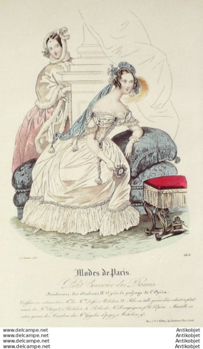 Gravure Mode Courrier des Dames 1838 # 1414 (eau forte old Fashion plate)