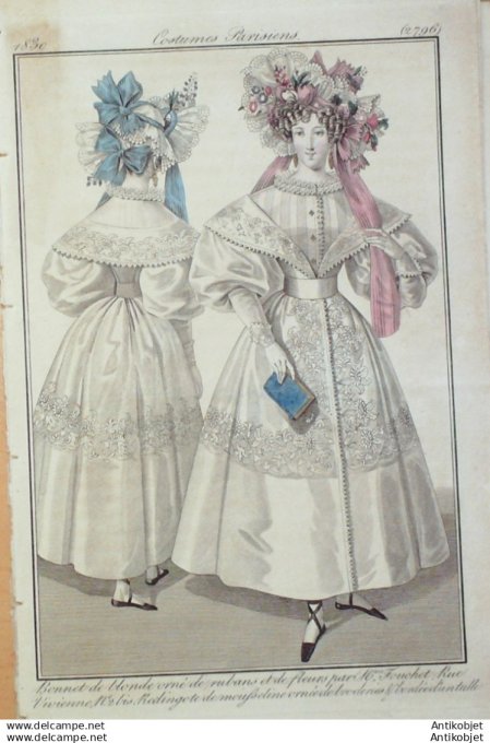 Gravure Mode Costume Parisien 1830 # 2796 (eau forte old Fashion plate