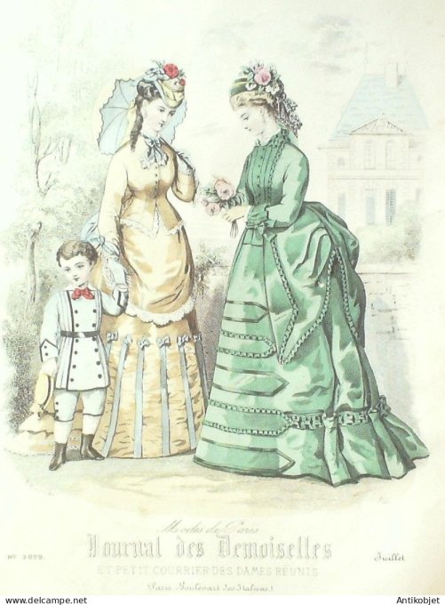 Gravure Mode J.Demoiselles 1873 # 3899 (aquarelle Old Fashion plate)