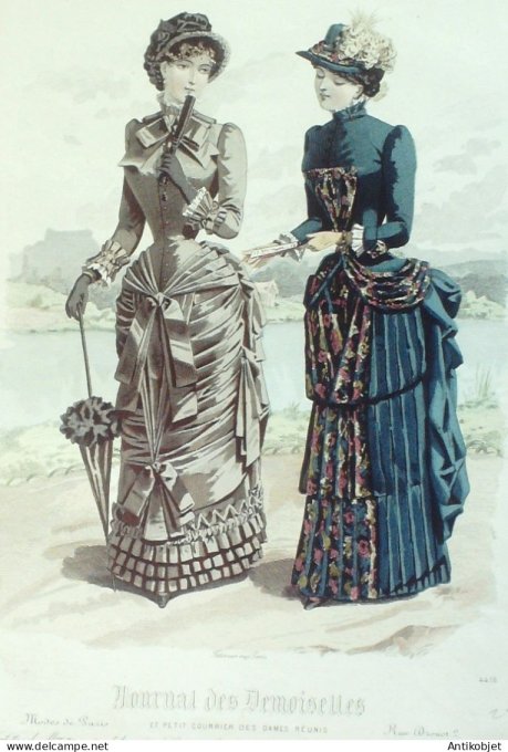 Gravure Mode J.Demoiselles 1883 # 4416 (aquarelle Old Fashion plate)