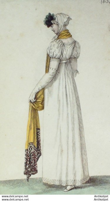 Gravure de mode Costume Parisien 1805 n° 634 (An 13) Robe ronde