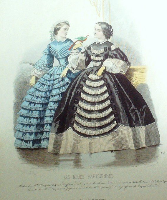 Gravure Les Modes Parisiennes 1859 # 845 Robes d'intérieur Maison Vafseno