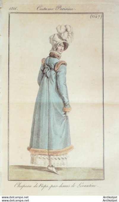 Gravure de mode Costume Parisien 1816 n°1547 Pardessus Lévantine