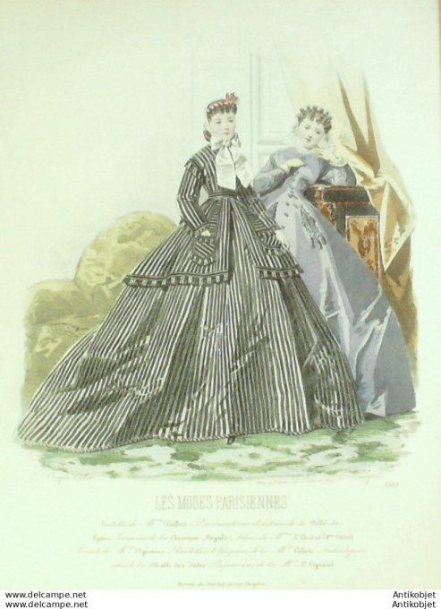 Gravure Les Modes Parisiennes 1865 #1203 Robes d'intérieur Maison Pieffort