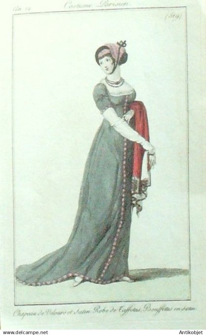 Costume Parisien 1803 an 11 # 519 (eau forte) Robe de taffetas Bouffettes