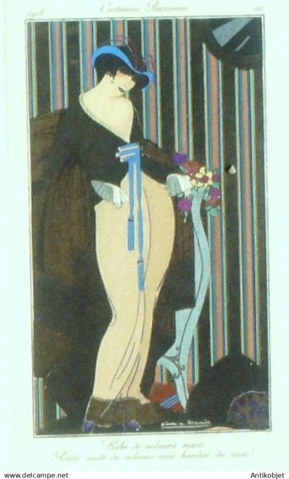 Gravure Costume Parisien 1913 #111 Legrain Pierre (eau forte) Robe velours