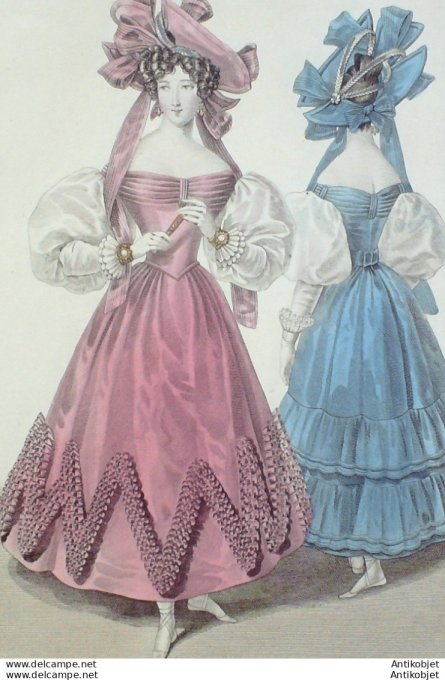 Costume Parisien 1829 # 2741 Robe crêpe garnie de ruches