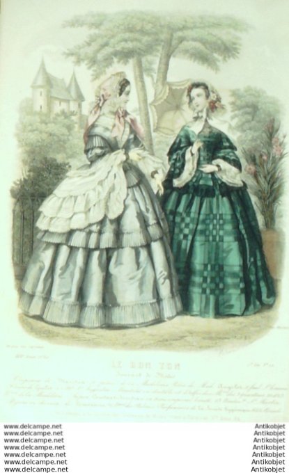 Gravure Mode Le Bon Ton 1855 22 # 10 (aquarelle old fashion plate)