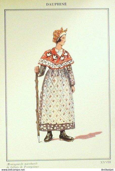 Auvergne-Rhône-Alpes Proveysieux (38) Montagnarde marchande signé  par P.A Leroux XXème