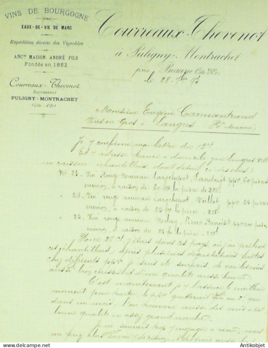 Lettre Ciale Courreaux-Chevenot (Vins Bourgogne) 1893 à Puligny-Montrachet (21)