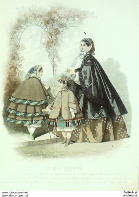 Gravure Les Modes Parisiennes 1858 # 816 Costumes enfants Maison Royéo
