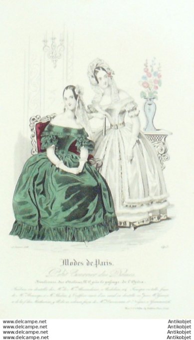 Gravure Mode Courrier des Dames 1838 # 1415 (eau forte old Fashion plate)