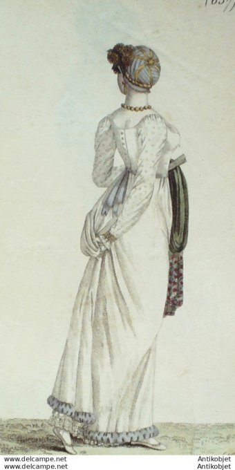 Gravure de mode Costume Parisien 1805 n° 637 (An 13) Touffes de maronnier en paille