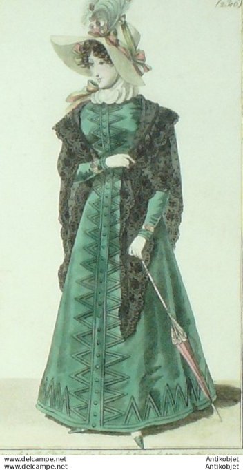 Costume Parisien 1825 # 2316 Mantille Redingote rouleaux de satin