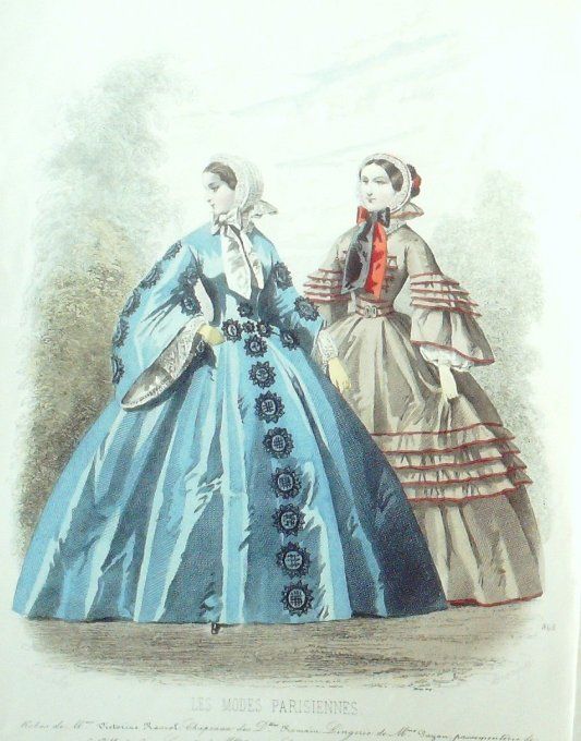 Gravure Les Modes Parisiennes 1859 # 848 Robes gros de Naples Maison Rascol