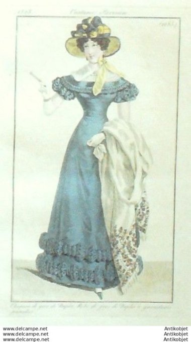 Gravure Mode Costume Parisien 1823 # 2185 (eau forte old Fashion plate