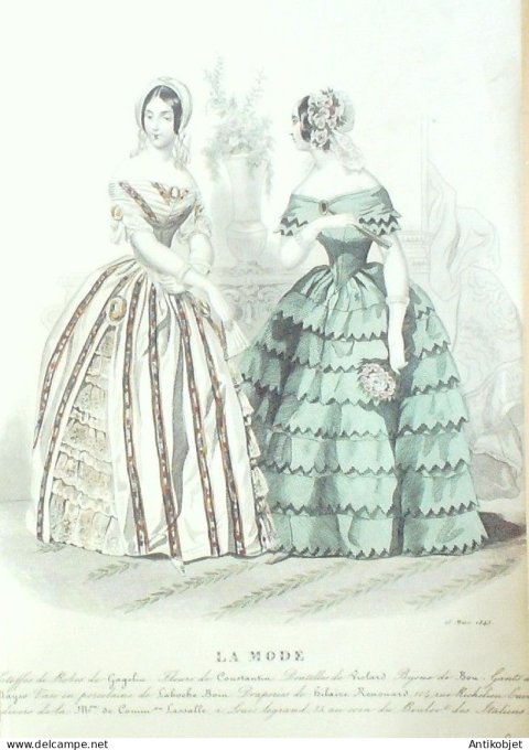 Gravure La mode 1845 #  8 (aquarelle old Fashion plate)