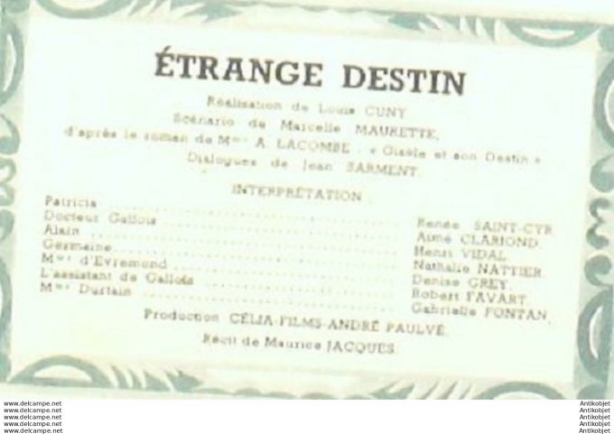 Mon Film 203 50-0-12 Etrange destin Renee St Cyr Henri Vidal
