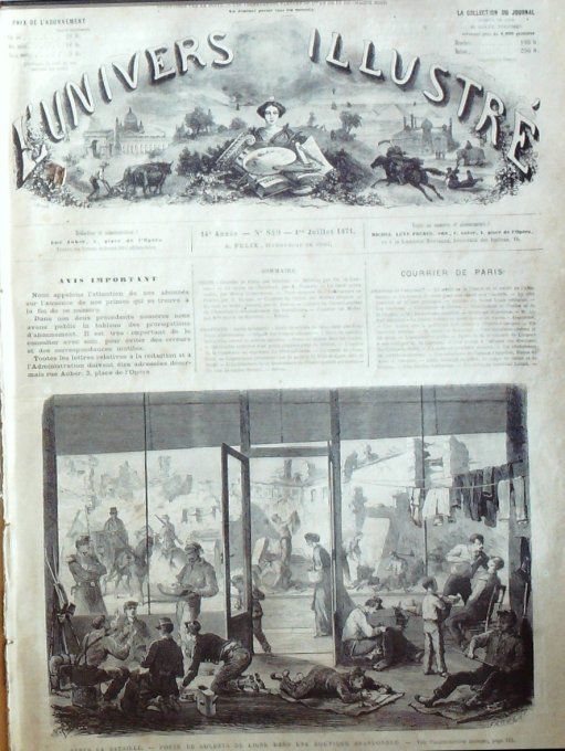 L'Univers illustré 1871 # 849 Brest (29) Vosges (88) poste de Hulans Belfort (90)