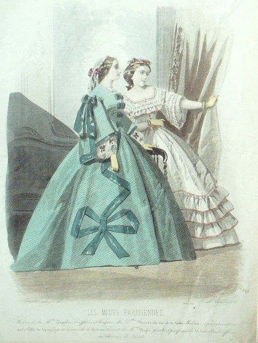 Gravure Les Modes Parisiennes 1859 # 849 Robes Organdi Maison Gagelin