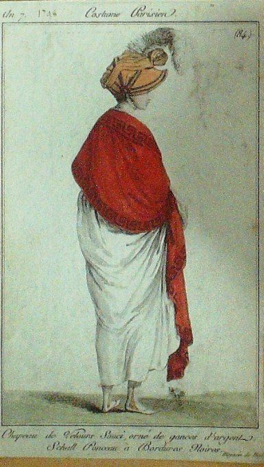 Gravure Mode Costume Parisien 1798 an  7 #  84 (eau forte old Fashion plate