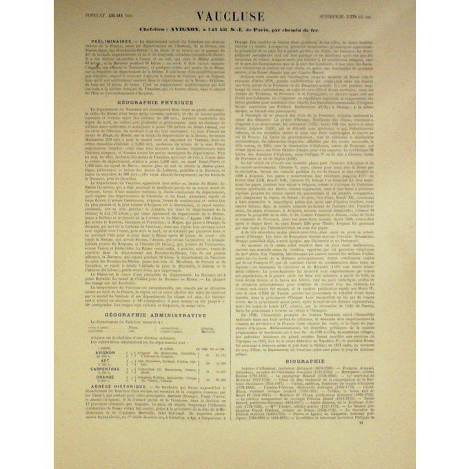 Carte Vaucluse (84) Avignon Graveur Lecoq Waltner Barbier 1868