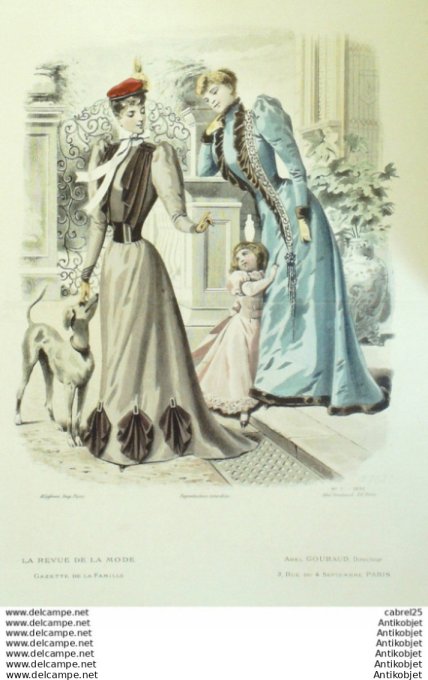 Gravure Mode La Gazette 1892 # 07 (Old Fashion plate) Chien