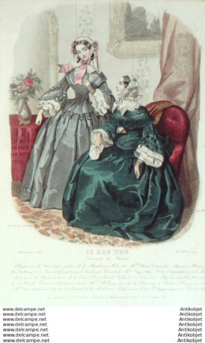 Gravure Mode Le Bon Ton 1854 21 # 23 (aquarelle old fashion plate)