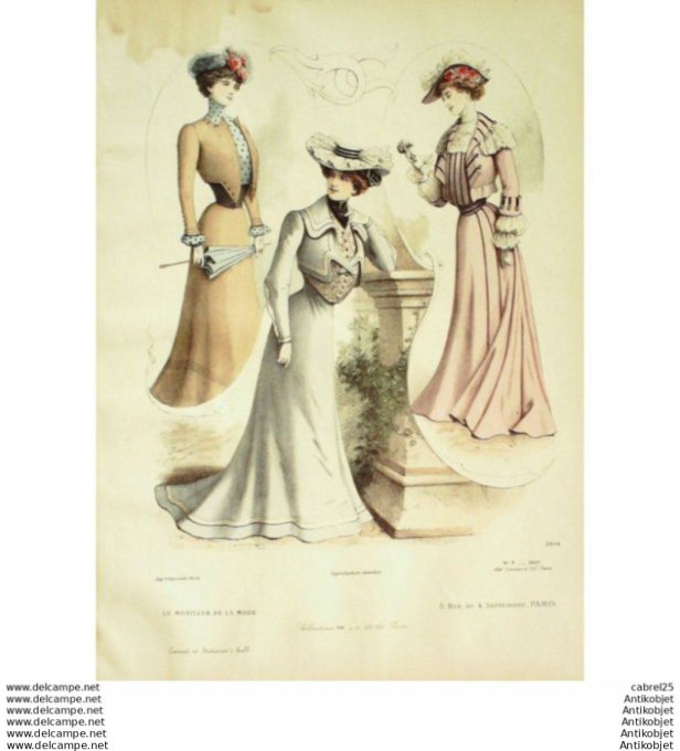 Gravure Mode Le Moniteur 1901 # 09 (Old Fashion plate)