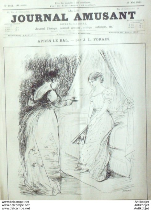 Le Journal Amusant 1891 # 1811 Avenue du bois cote des pietons par Mars les bons fumistes par Paul L